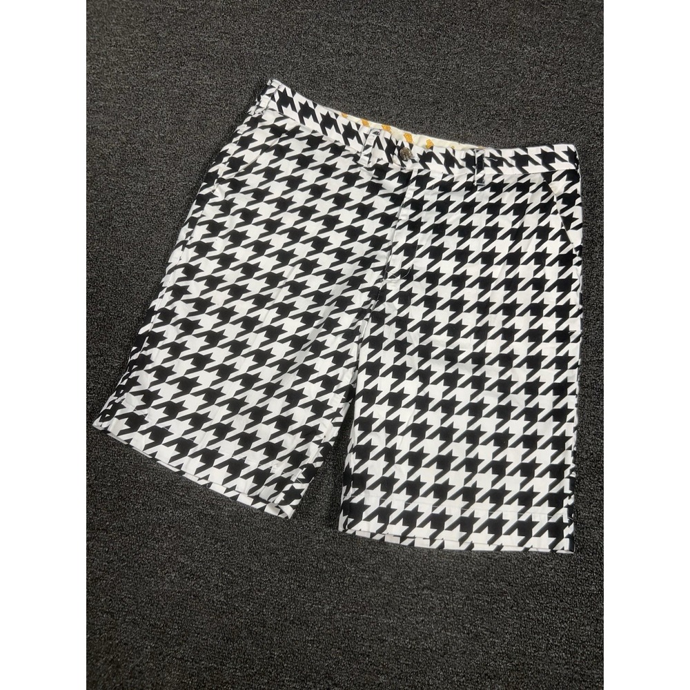 Loudmouth Golf Shorts Men's 38 Black Geometric Houndstooth Performance 11"
